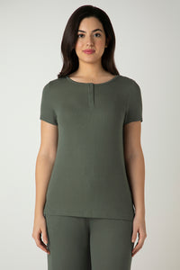 Serene Dream Henley Neck Tee - Thyme - color option