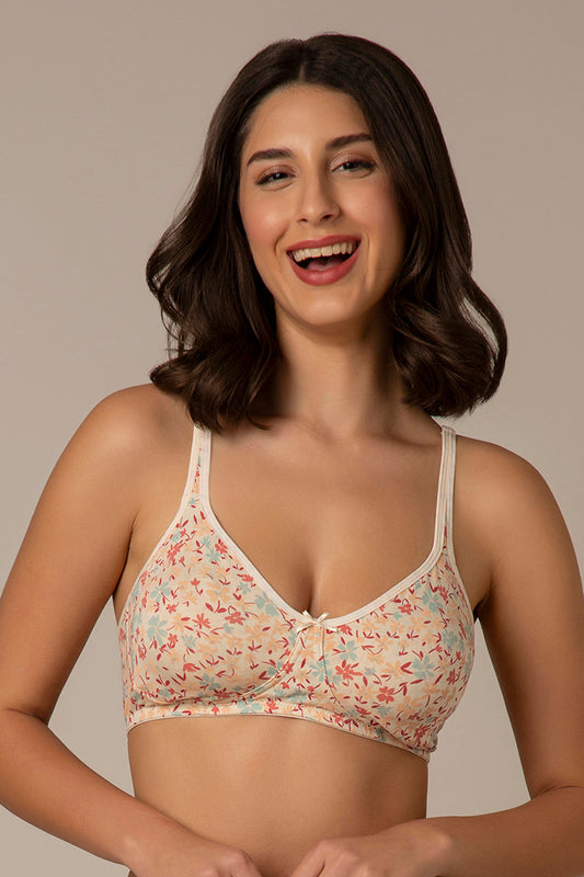 Chic Comfort Non-Padded and Non-Wired Cotton Bra - Daisy Print
