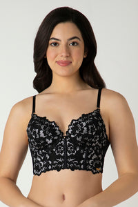 Femme Lace Padded Non-Wired Longline Bra - Black thumbnail 1