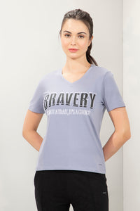 Essential V-Neck Printed Tee - Bravery Print - color option