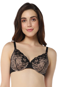 Sheer Luxe Padded Wired Demi Bra - Black & Stucco - color option