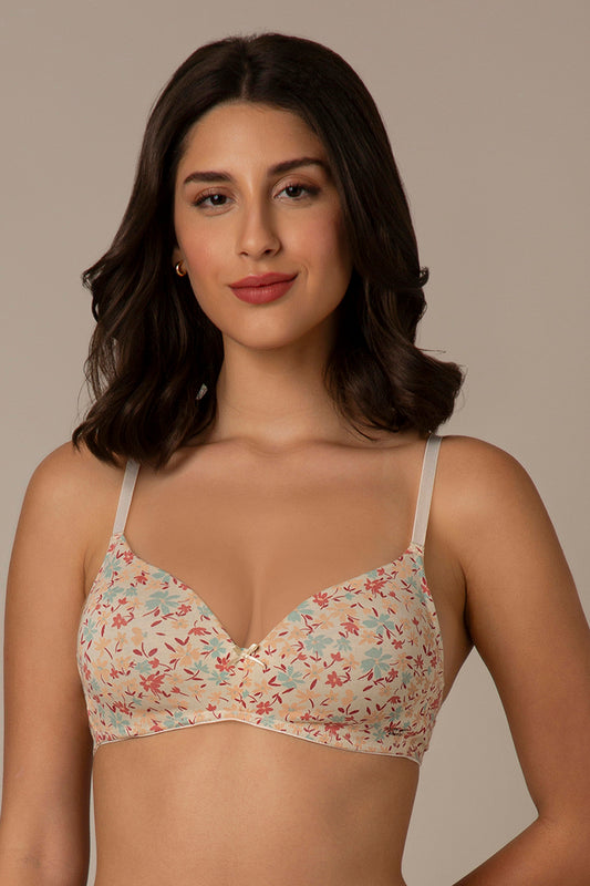 Smooth Style Padded Non-Wired Cotton Bra - Daisy Print