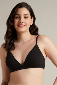 Trendy Plunge Padded Non-Wired Cotton Bra - Black thumbnail 1