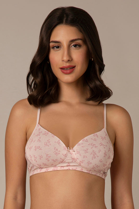 Simply Soft Padded Non-Wired Cotton Bra - Pink Floral Print