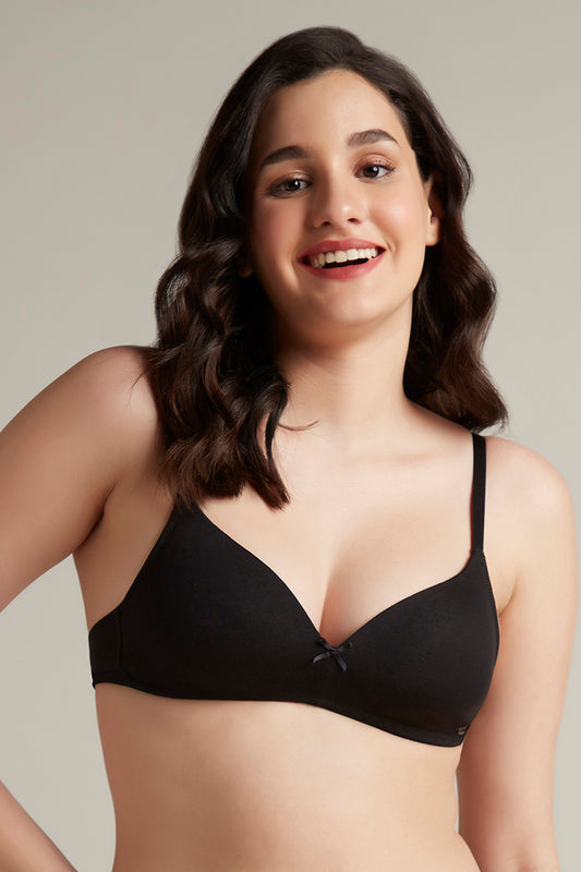 Smooth Style Padded Non-Wired Cotton Bra - Black