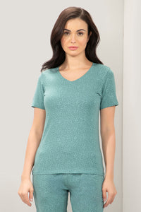 V-Neck Sleep Tee - Green Animal Print - color option