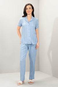 Half-Sleeves Sleep PJ Set - Halogen Blue Stripe Print - color option