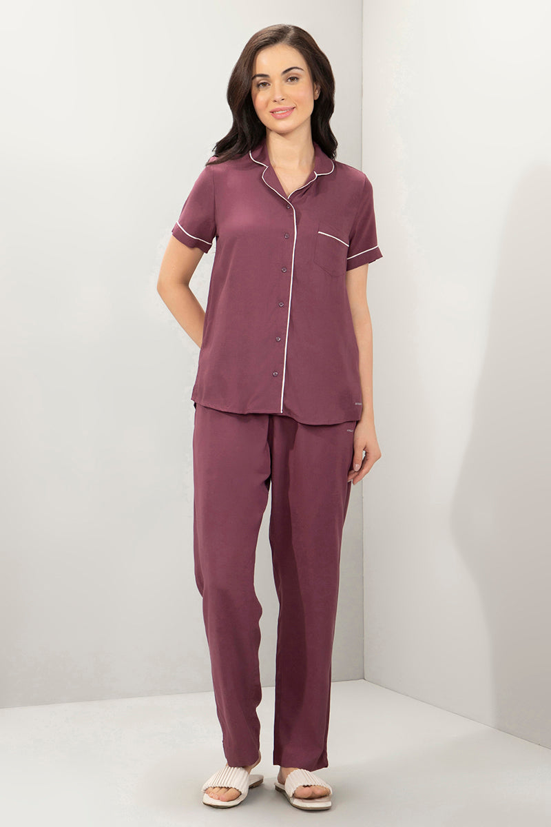 Half-Sleeves Sleep PJ Set - Egg Plant