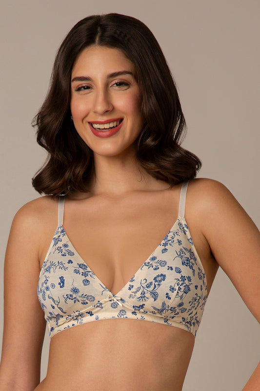 Trendy Plunge Padded Non-Wired Cotton Bra - Floral Print