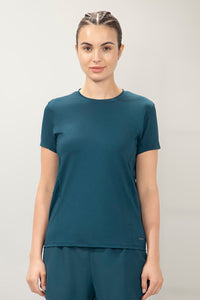 Flaunt Short Sleeve Round Neck Workout T-Shirt - Reflecting Pond - color option