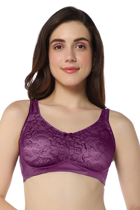 Elegant Lace Non-Padded Non-Wired Support Bra - Pickled Beet & Stucco