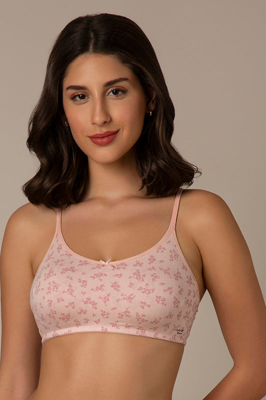 Daily Support Padded Non-Wired Cotton Bra - Pink Floral Print