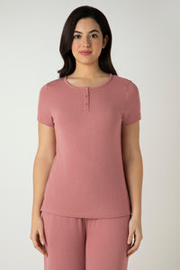 Serene Dream Henley Neck Tee - Old Rose thumbnail 1
