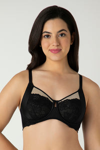 Glam Floral Non-Padded Wired Minimizer Bra - Black - color option