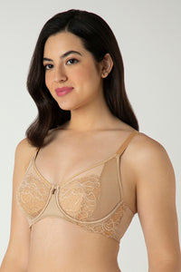 Glam Floral Non-Padded Wired Minimizer Bra - Cornstalk thumbnail 2