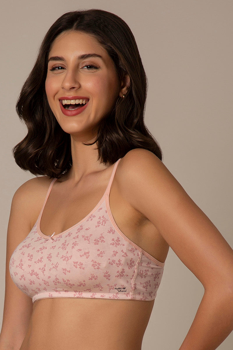 Daily Support Non Padded Non-Wired Cotton Bra - Pink Floral Print