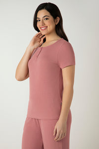 Serene Dream Henley Neck Tee - Old Rose thumbnail 2