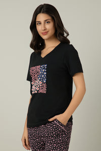 V-Neck Sleep Tee - Floral Heart Print thumbnail 2