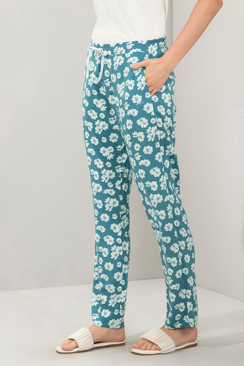 Full Length Pyjama Bottom - Storm Blue Floral Print