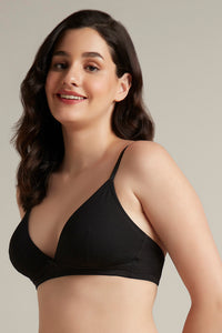 Trendy Plunge Padded Non-Wired Cotton Bra - Black thumbnail 2