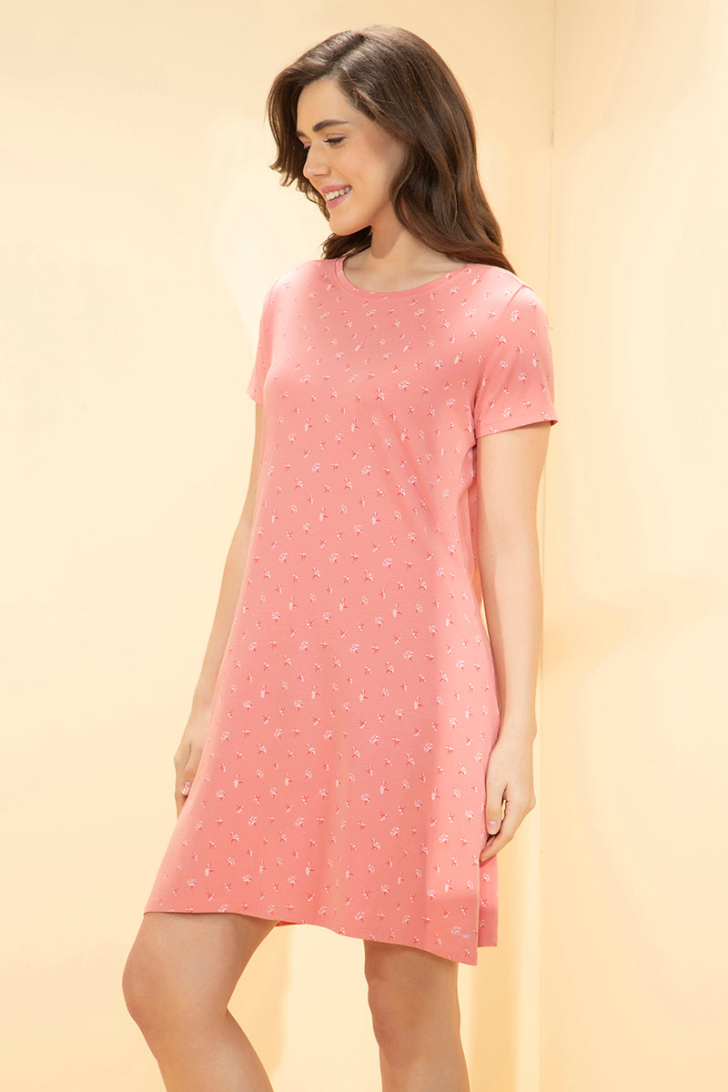 Comfort Sleep Dress - Coral Floral Print