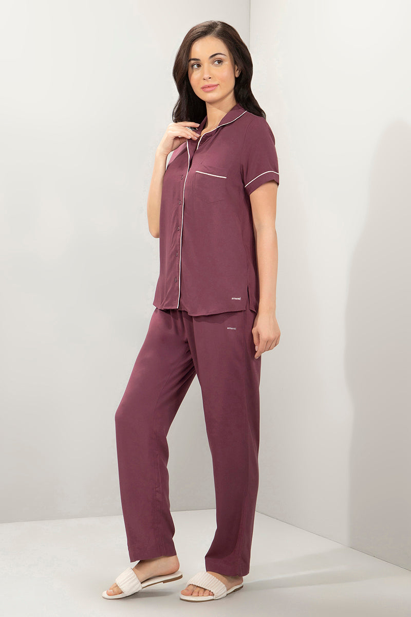 Half-Sleeves Sleep PJ Set - Egg Plant