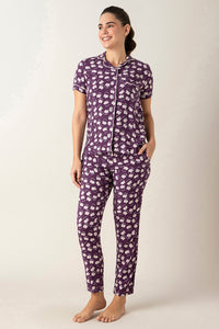 Half-Sleeves Sleep PJ Set - Shadow Purple Floral Print thumbnail 2