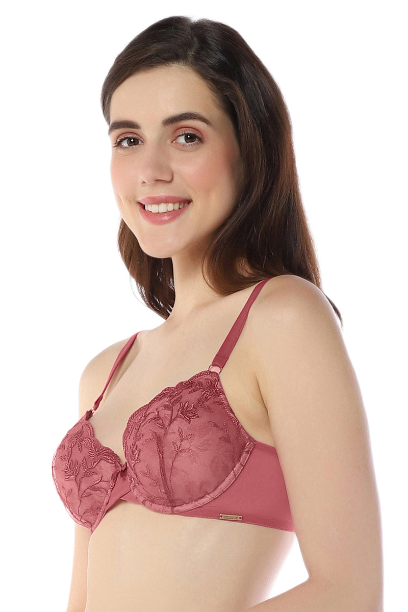 Sheer Luxe Padded Wired Demi Bra - Autumn Rose & Dusty Rose