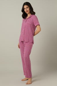 Half-sleeves Sleep PJ Set - Fuchsia Stripe Print thumbnail 2