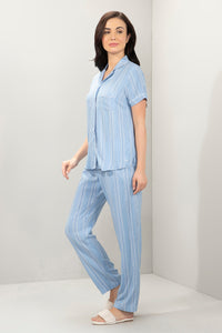 Half-Sleeves Sleep PJ Set - Halogen Blue Stripe Print thumbnail 3