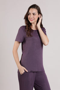 Serene Dream Henley Neck Tee - Vintage Violet thumbnail 2