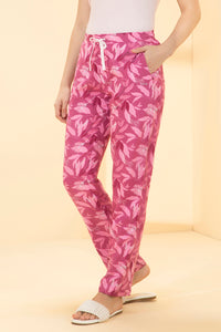 Full Length Pyjama Bottom - Red Violet Floral Print thumbnail 3