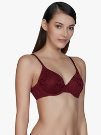 Floral Romance Padded Wired Bra - Maroon thumbnail 2