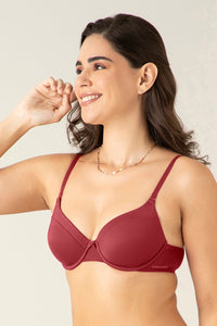 Satin Edge Padded Wired  Bra - Red Dahlia thumbnail 1
