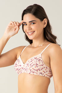 Satin Edge Padded Non-wired T-shirt Bra - Pompaneete Leaf Floral Pr thumbnail 5