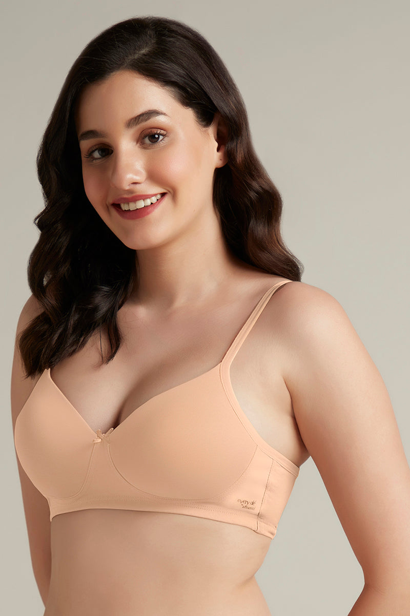 Simply Soft Padded Non-Wired Cotton Bra - Sandalwood