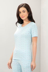 V-Neck Sleep Tee - Blue Bow Print thumbnail 2