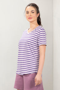 Essential V-Neck Stripe Tee - Violet Stripes thumbnail 2