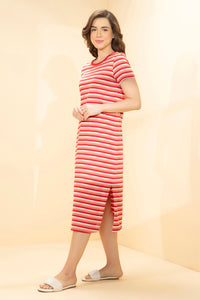 Lounge Laze Dress - Coral Stripes thumbnail 2