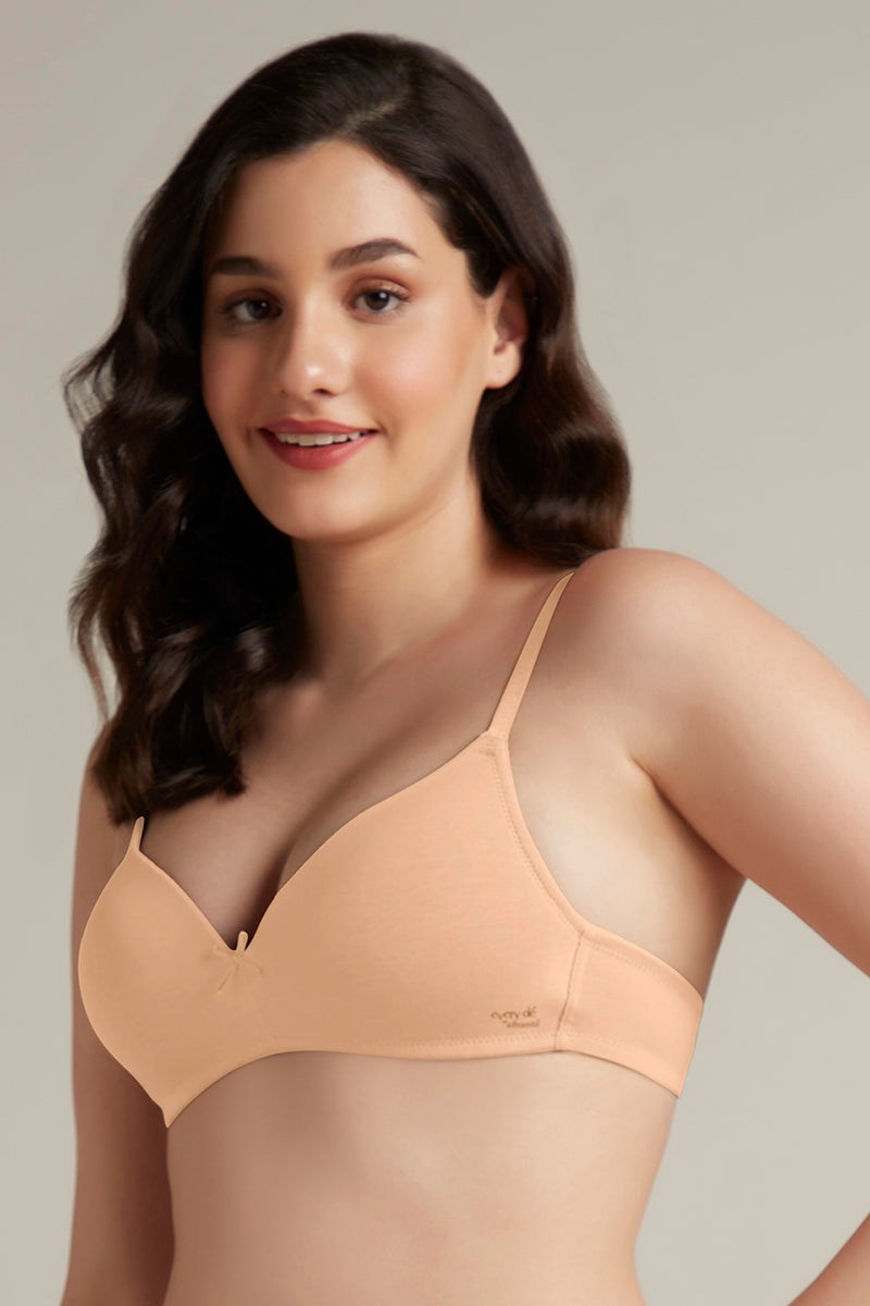 Smooth Style Padded Non-Wired Cotton Bra - Sandalwood