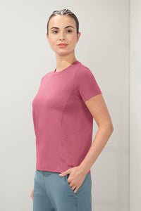 Flaunt Short Sleeve Round Neck Workout T-Shirt - Heather Rose thumbnail 2