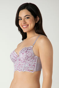 Femme Lace Padded Non-Wired Longline Bra - Thistle thumbnail 2