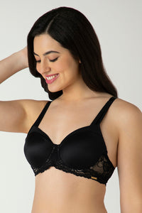 Glam Lace Padded Wired Balconette Bra - Black thumbnail 2