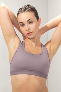 Energize Medium Impact Round Neck Sports Bra - Purple Dove thumbnail 2