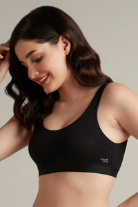 Easy Slip-On Non-Padded Non-Wired Cotton Bra - Black thumbnail 2