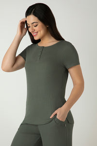 Serene Dream Henley Neck Tee - Thyme thumbnail 2
