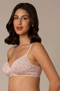 Simply Soft Padded Non-Wired Cotton Bra - Pink Floral Print thumbnail 2