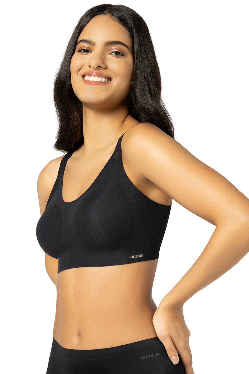 Invisi Breathe Non-Padded Non-Wired Cotton Bra - Black - Image 2 of 5