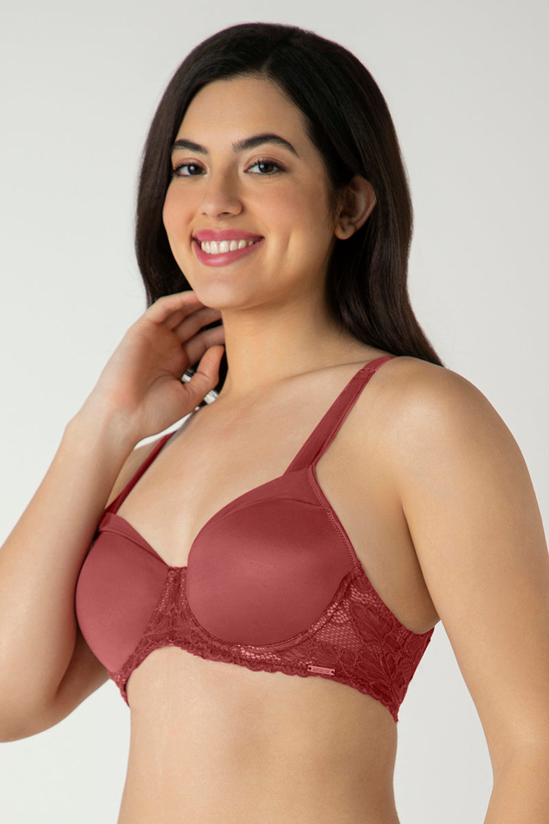 Glam Lace Padded Wired Balconette Bra Cowhide - Main Image