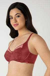 Glam Floral Non-Padded Wired Minimizer Bra - Cowhide thumbnail 2